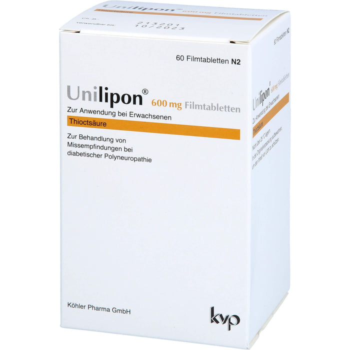 Unilipon 600 mg Filmtabletten bei Missempfindungen bei diabetischer Polyneuropathie, 60 pc Tablettes