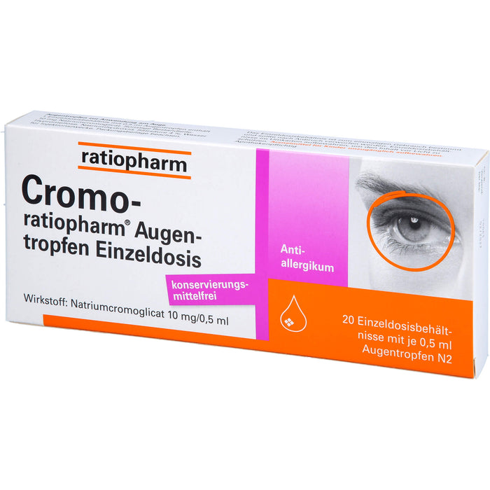 Cromo-ratiopharm Augentropfen Einzeldosis bei allergischer Bindehautentzündung, 20 St. Einzeldosisbehältnisse