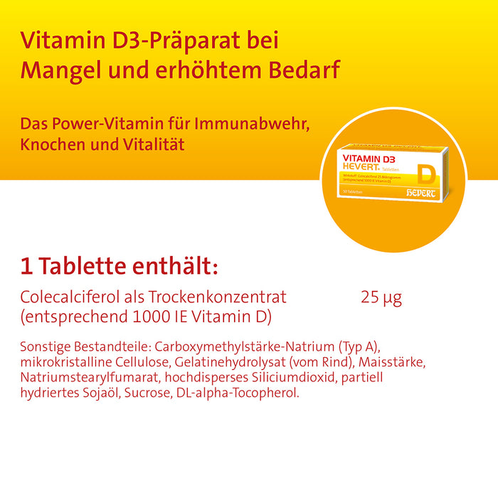 Vitamin D3 Hevert 1000 I.E. Tabletten, 100 pcs. Tablets