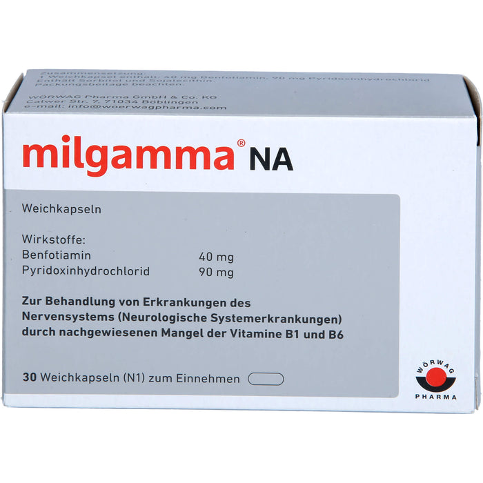 milgamma NA Weichkapseln zur Behandlung von Erkrankungen des Nervensystems durch nachgewiesenen Mangel an Vitamin B1 und B6, 30 pcs. Capsules