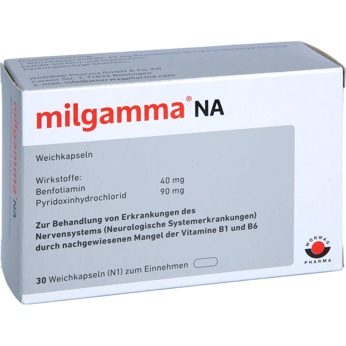 milgamma NA Weichkapseln zur Behandlung von Erkrankungen des Nervensystems durch nachgewiesenen Mangel an Vitamin B1 und B6, 30 St. Kapseln