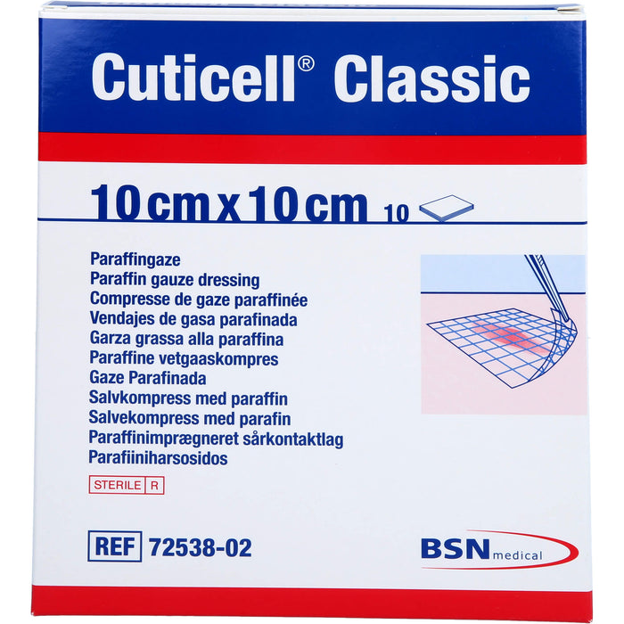 Cuticell Classic 10 x 10 cm Paraffingaze, 10 pcs. Wound gauze