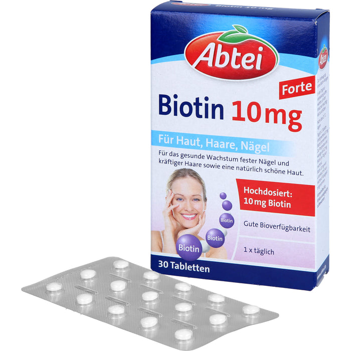 Abtei Biotin 10 mg Tabletten für Haut, Haare und Nägel, 30 pc Tablettes