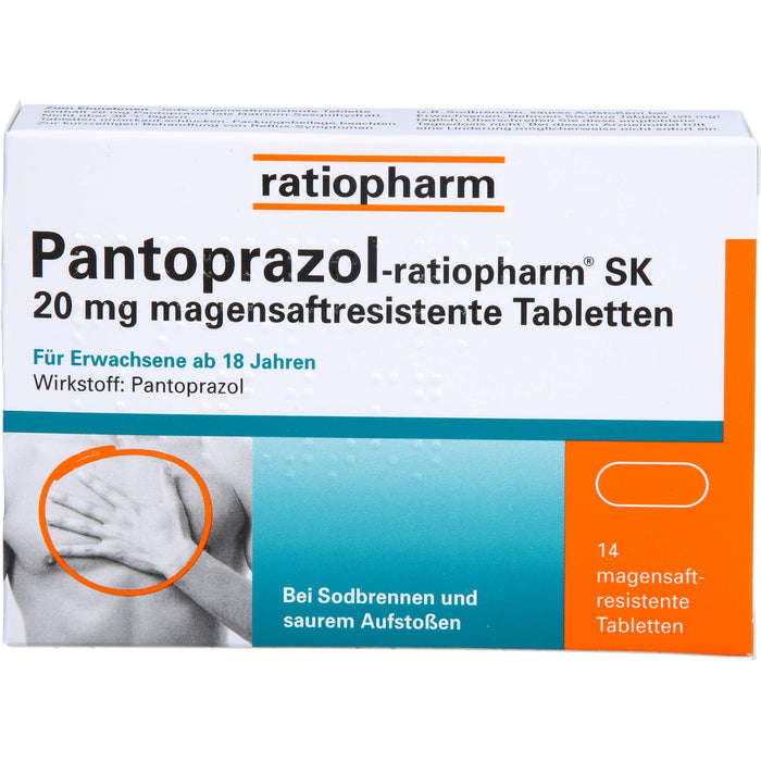 Pantoprazol-ratiopharm SK 20 mg Tabletten bei Sodbrennen, 14 pc Tablettes