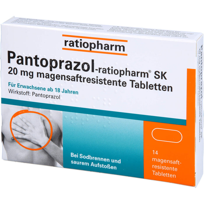 Pantoprazol-ratiopharm SK 20 mg Tabletten bei Sodbrennen, 14 pc Tablettes