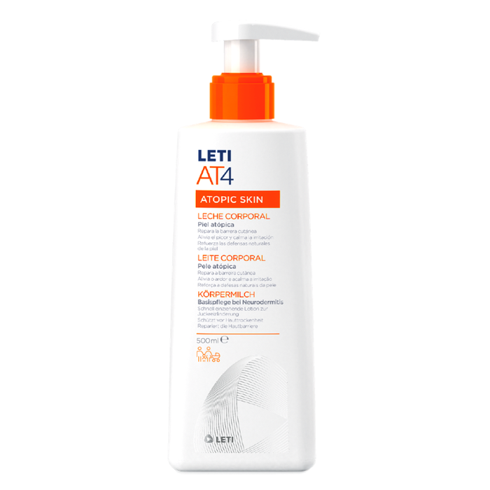 LETI AT4 Körpermilch - Feuchtigkeitsspendende Lotion zum Schutz trockener oder zu Neurodermitis neigender Haut, 500 ml Cream