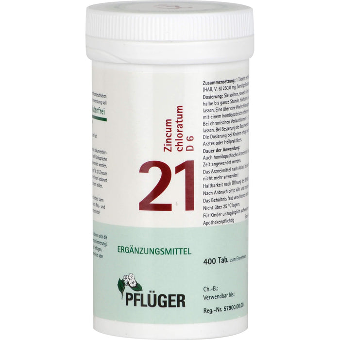 PFLÜGER Biochemie 21 Zincum chloratum D 6 Tabletten, 400 pc Tablettes