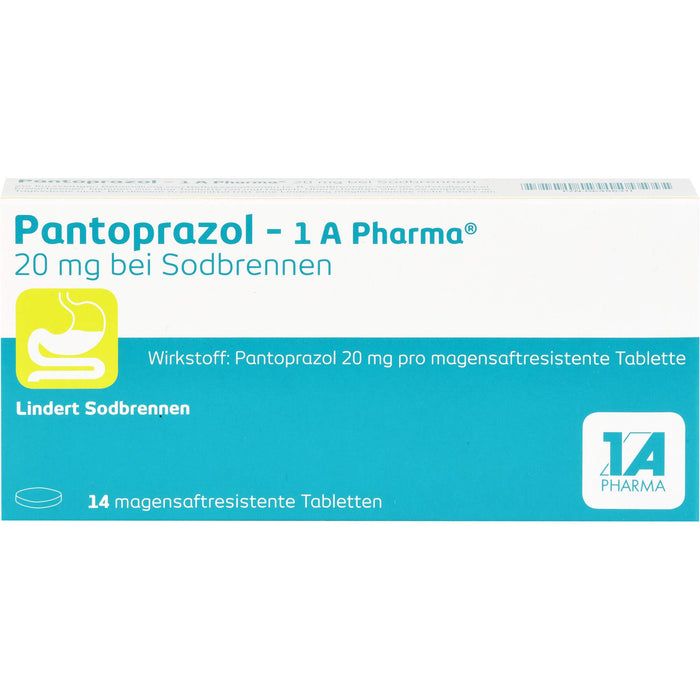 Pantoprazol - 1 A Pharma 20 mg Tabletten bei Sodbrennen, 14 pc Tablettes