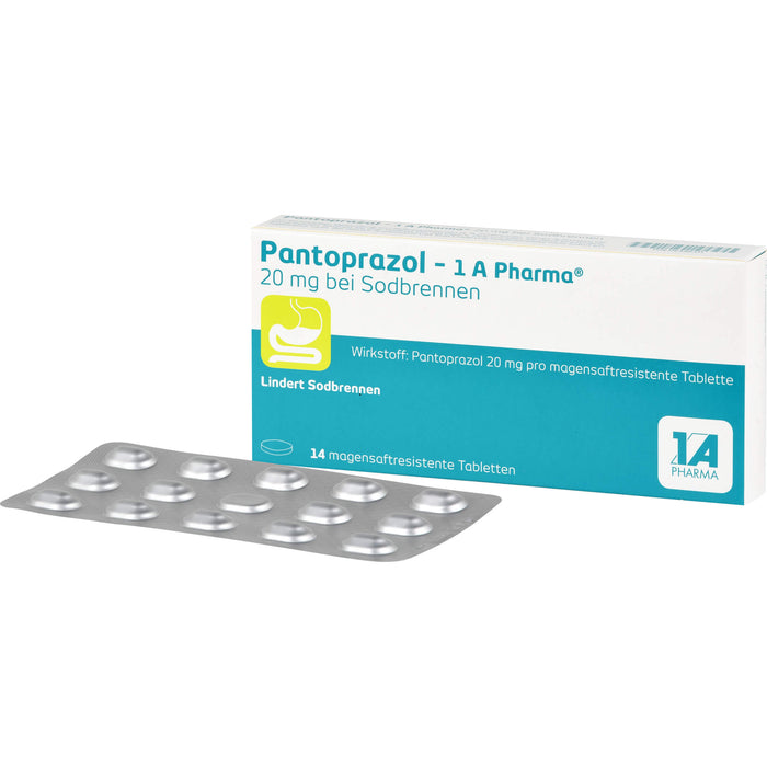 Pantoprazol - 1 A Pharma 20 mg Tabletten bei Sodbrennen, 14 pc Tablettes