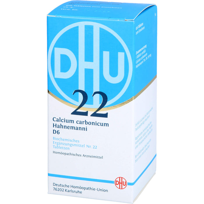 DHU Calcium carbonicum Hahnemanni D6 Biochemisches Ergänzungsmittel Nr. 22 – Das Mineralsalz des Calciumstoffwechsels und des Lymphsystems – umweltfreundlich im Arzneiglas, 420 St. Tabletten