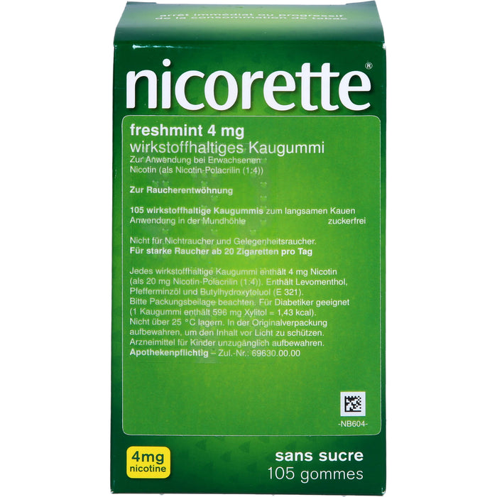 nicorette 4 mg freshmint wirkstoffhaltige Kaugummis, 105 pc Gomme à mâcher