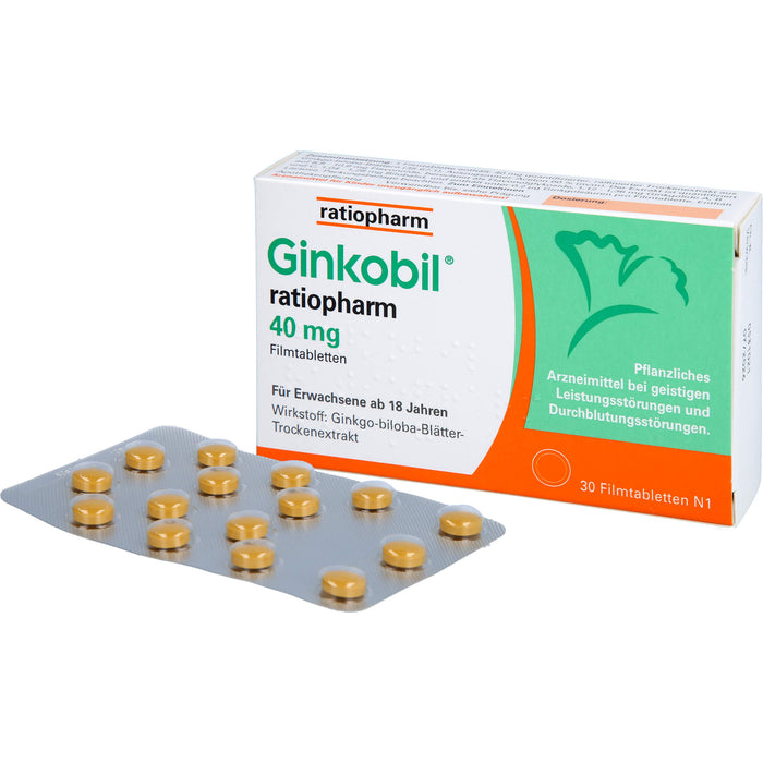 Ginkobil ratiopharm 40 mg Filmtabletten, 30 pc Tablettes