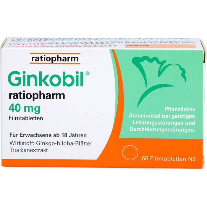 Ginkobil ratiopharm 40 mg Filmtabletten, 60 pc Tablettes