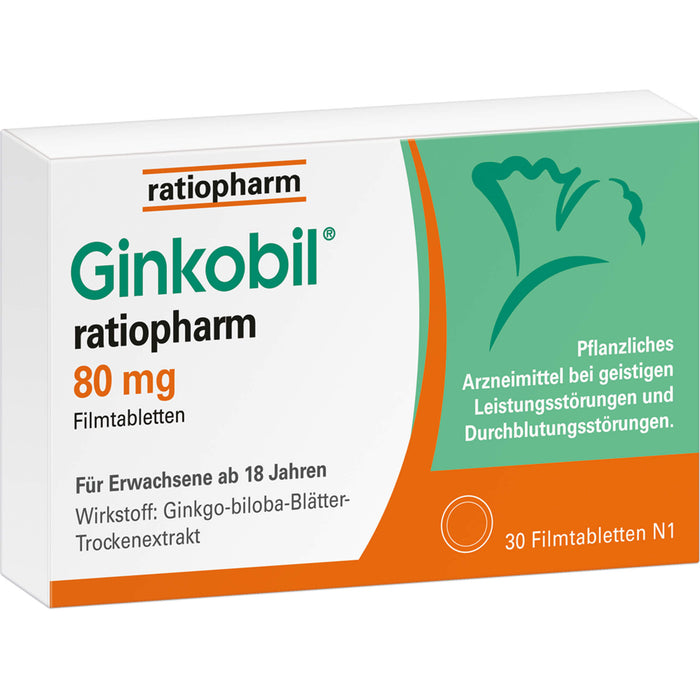 Ginkobil ratiopharm 80 mg Filmtabletten, 30 pc Tablettes