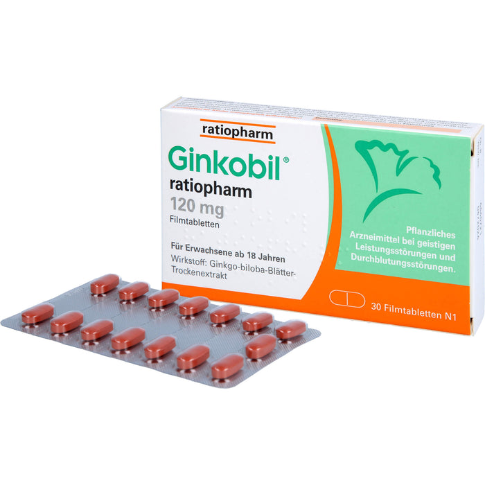 Ginkobil ratiopharm 120 mg Filmtabletten, 30 pc Tablettes