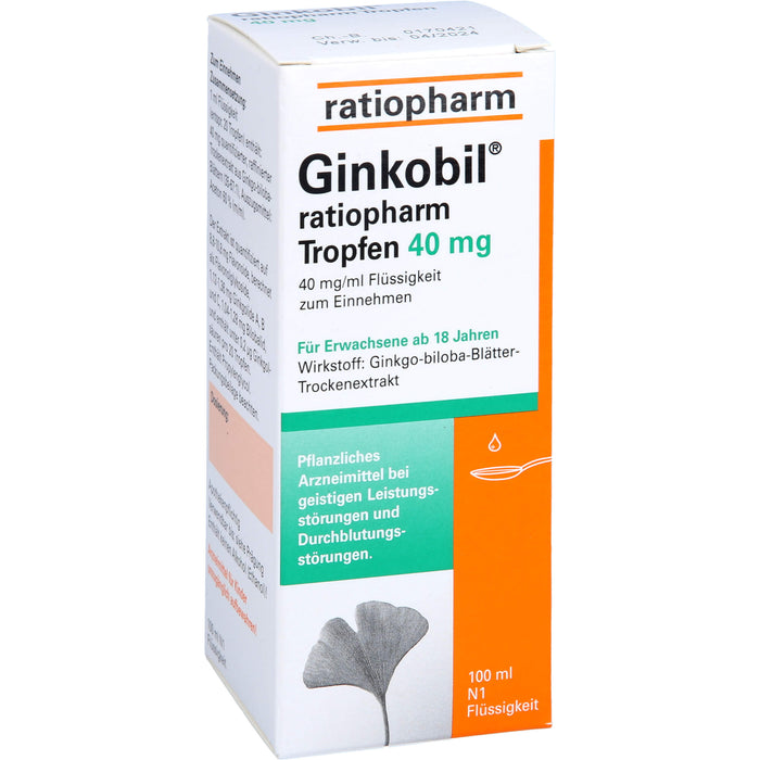 Ginkobil ratiopharm Tropfen 40 mg, 100 ml TRO