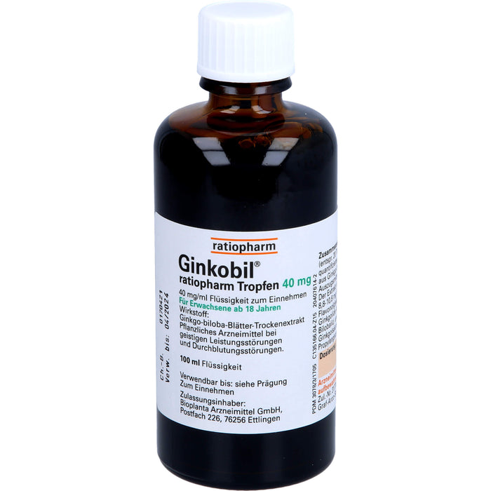 Ginkobil ratiopharm Tropfen 40 mg, 100 ml TRO