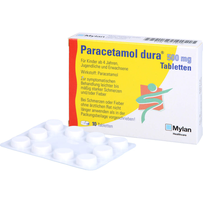 Paracetamol dura 500 mg Tabletten bei leichten bis mäßig starken Schmerzen und Fieber, 10 pcs. Tablets