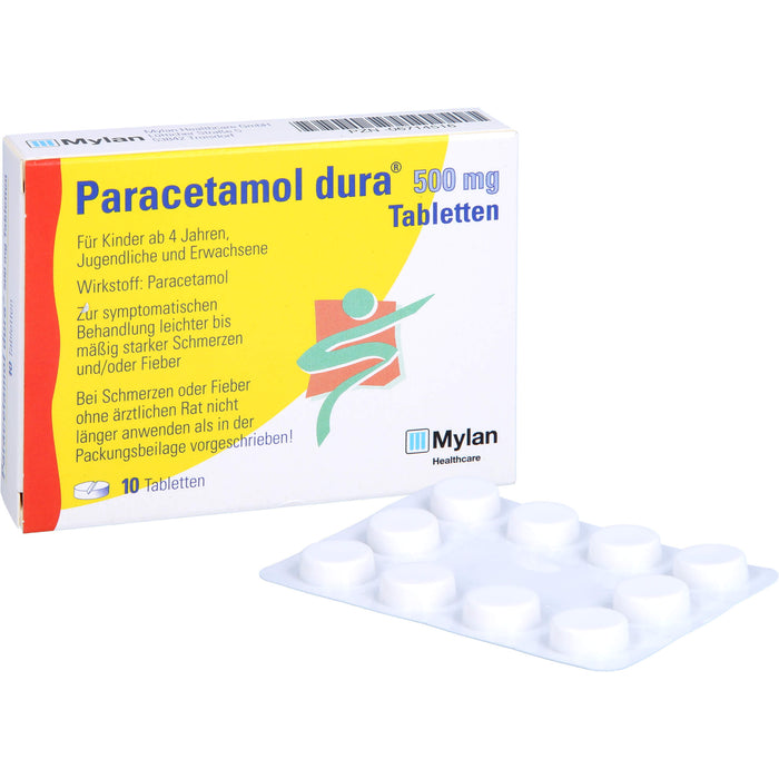 Paracetamol dura 500 mg Tabletten bei leichten bis mäßig starken Schmerzen und Fieber, 10 pc Tablettes