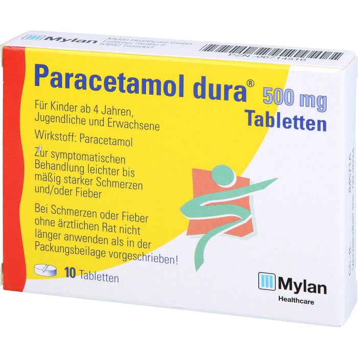 Paracetamol dura 500 mg Tabletten bei leichten bis mäßig starken Schmerzen und Fieber, 10 St. Tabletten