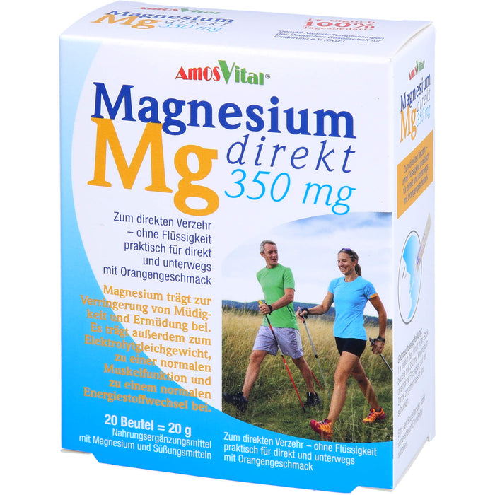 AmosVital Magnesium direkt 350 mg Granulat mit Orangengeschmack, 20 pcs. Sachets