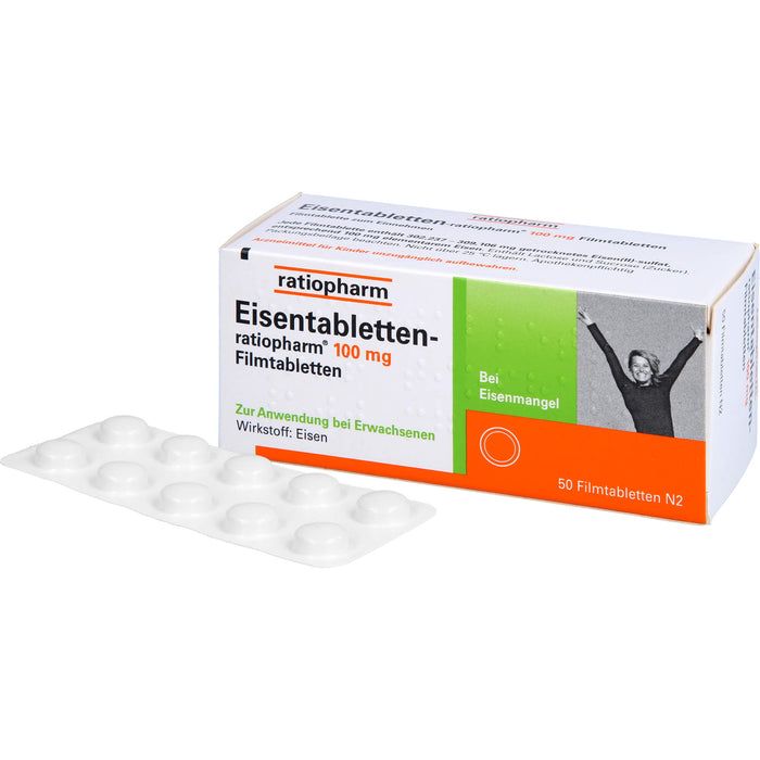 Eisentabletten-ratiopharm 100 mg Filmtabletten, 50 pc Tablettes