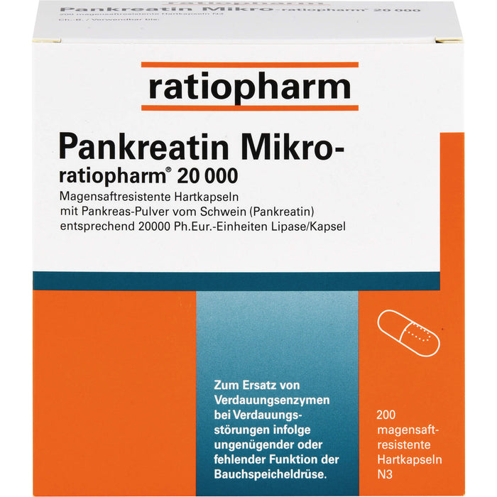 Pankreatin Mikro-ratiopharm 20 000 magensaftresistente Hartkapseln, 200 pcs. Capsules