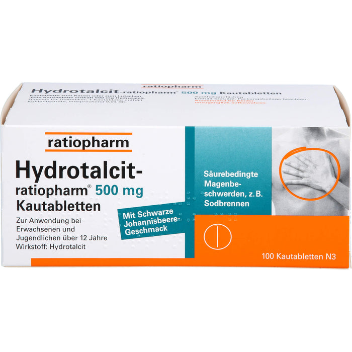 Hydrotalcit-ratiopharm 500 mg Kautabletten, 100 pc Tablettes