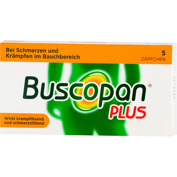 Buscopan plus 10 mg/800 mg Zäpfchen bei Schmerzen und Krämpfen im Bauchbereich, 5 pc Suppositoires