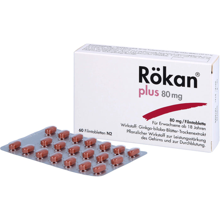 Rökan plus 80 mg Filmtabletten zur Leistungssteigerung des Gehirns, 60 St. Tabletten