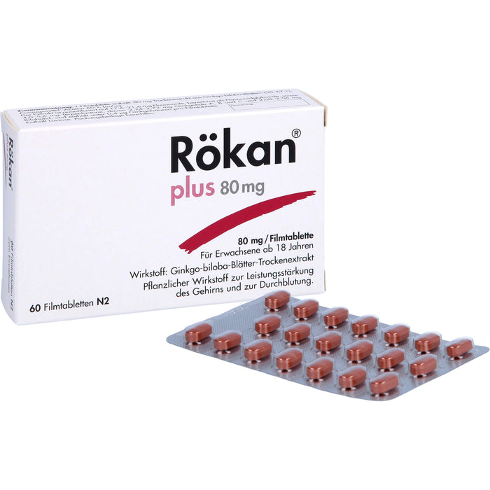 Rökan plus 80 mg Filmtabletten zur Leistungssteigerung des Gehirns, 60 pc Tablettes