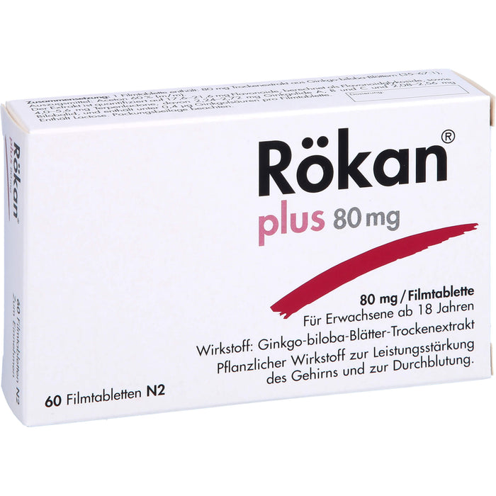 Rökan plus 80 mg Filmtabletten zur Leistungssteigerung des Gehirns, 60 St. Tabletten