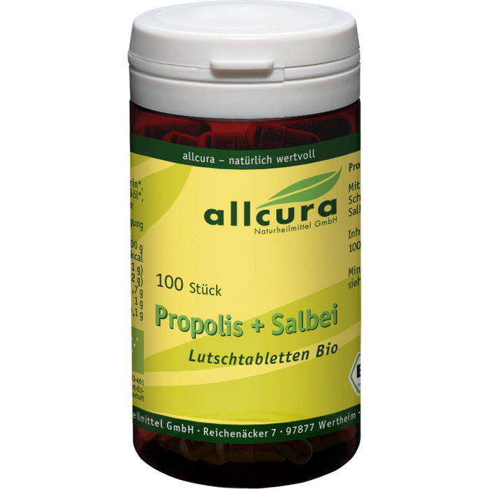 allcura Propolis+Salbei Lutschtabletten Bio wohltuend für Hals und Rachen, 100 pcs. Tablets