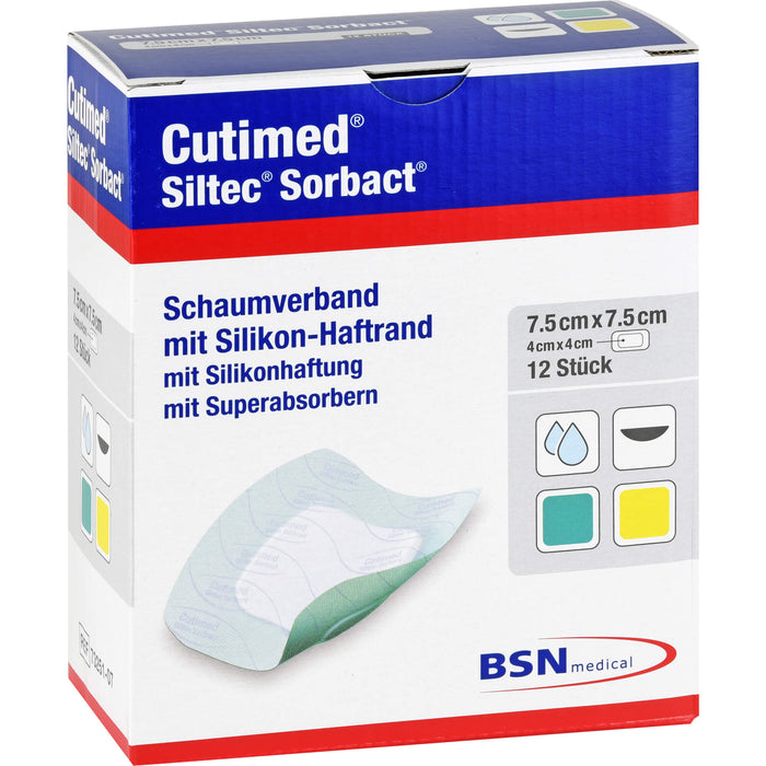 Cutimed Siltec Sorbact B 7,5x7,5cm, 12 St KOM