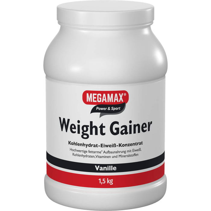 MEGAMAX Power & Sport Weight Gainer Pulver Vanille-Geschmack, 1500 g Powder