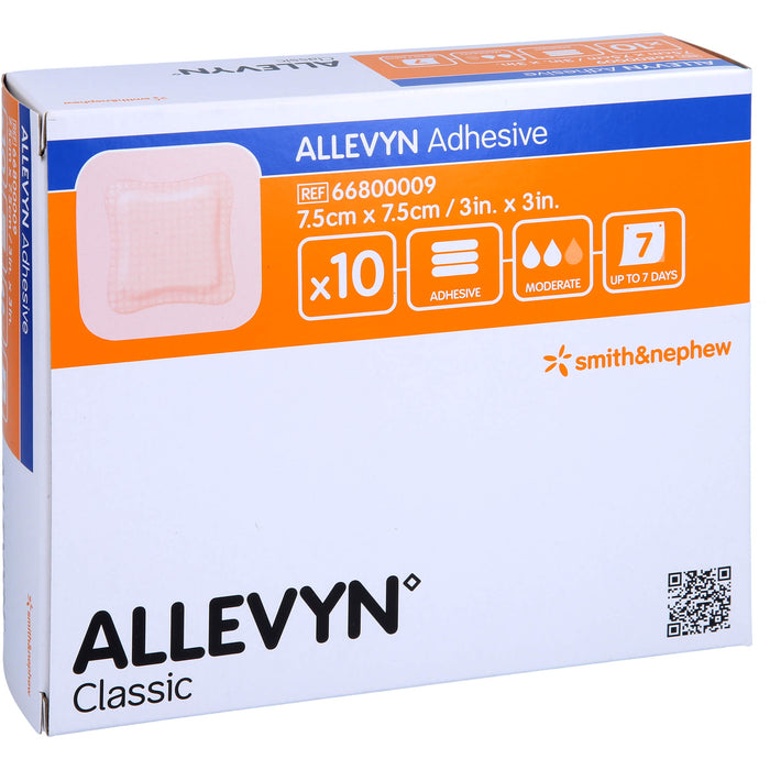 ALLEVYN Adhesive 7,5x7,5cm haftende Wundauflage, 10 St KOM