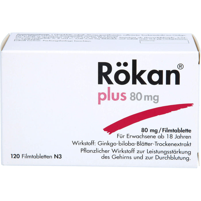 Rökan plus 80 mg Filmtabletten zur Leistungssteigerung des Gehirns, 120 pcs. Tablets