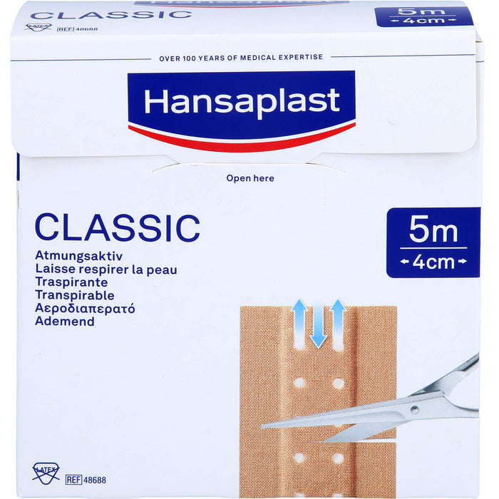 Hansaplast Classic 5 m x 4 cm atmungsaktives Pflaster, 1 St. Pflaster