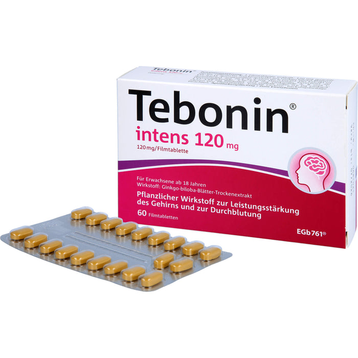 Tebonin intens 120 mg Filmtabletten zur Leistungsstärkung des Gehirns und zur Durchblutung, 60 St. Tabletten