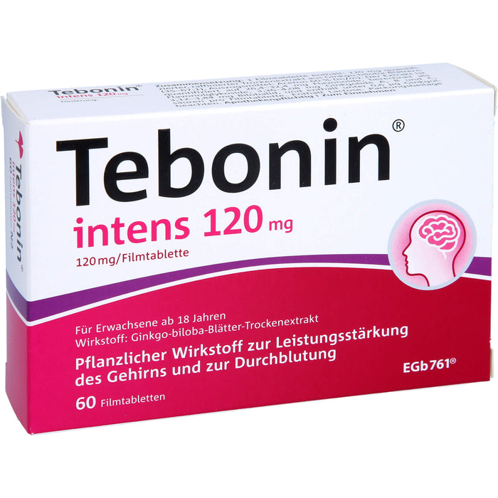 Tebonin intens 120 mg Filmtabletten zur Leistungsstärkung des Gehirns und zur Durchblutung, 60 pcs. Tablets