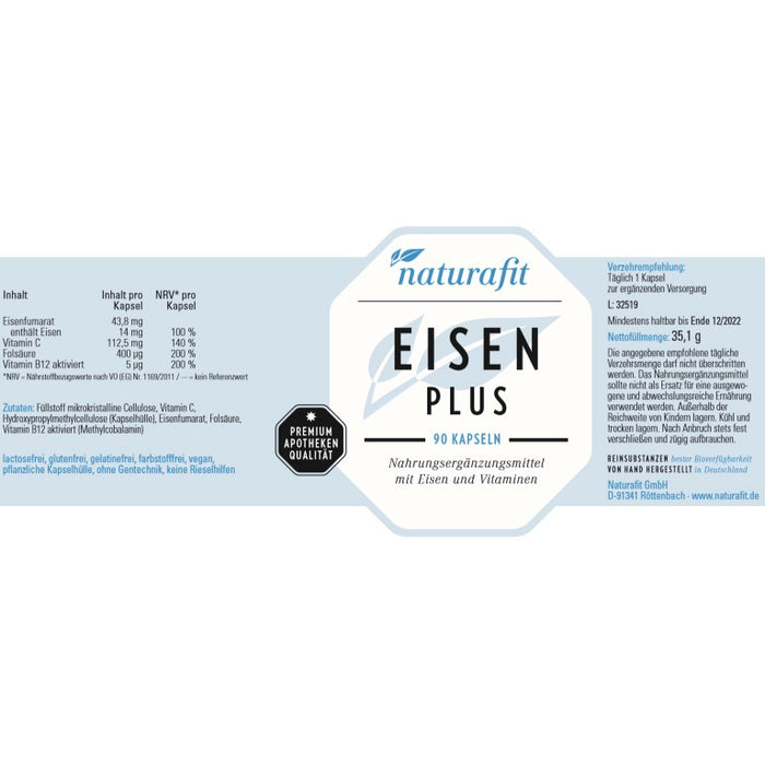 naturafit Eisen Plus Kapseln, 90 pc Capsules