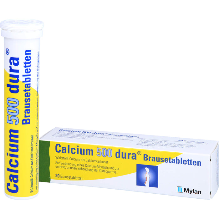 Calcium 500 dura Brausetabletten zur Vorbeugung eines Calciummangels und zur unterstützenden Behandlung von Osteoporose, 20 pc Tablettes