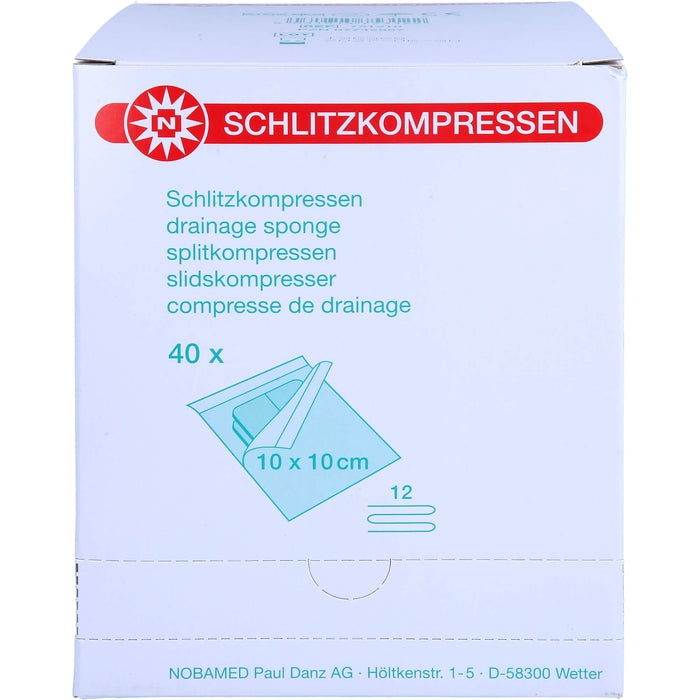 SCHLITZKOMPRESSE AUS MULL 10x10cm 12fach steril, 40X2 St KOM