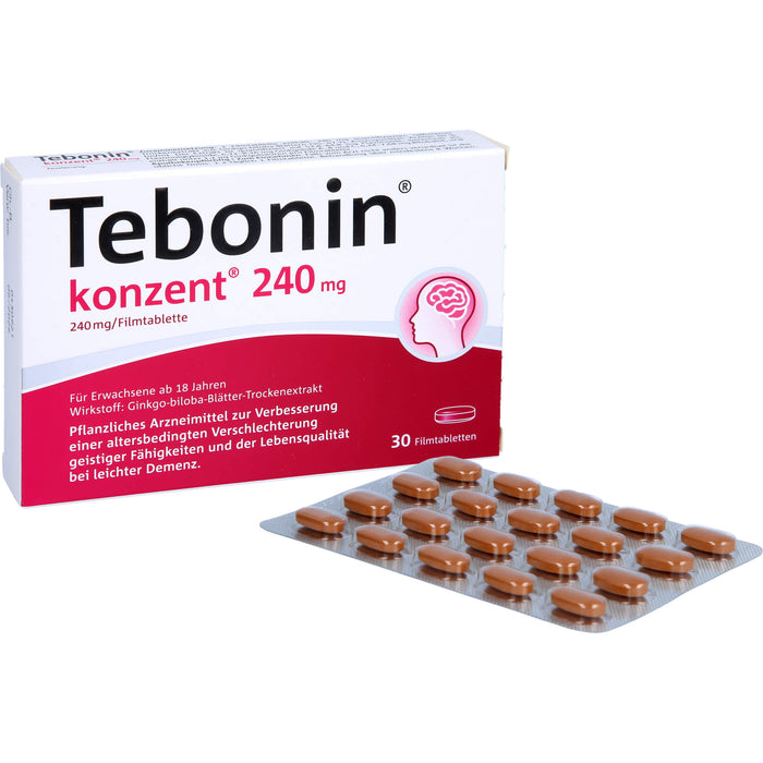 Tebonin konzent 240 mg Filmtabletten zur Verbesserung einer altersbedingten Verschlechterung geistiger Fähigkeiten und der Lebensqualität bei leichter Demenz, 30 St. Tabletten