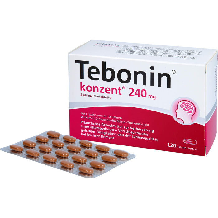 Tebonin konzent 240 mg Filmtabletten zur Verbesserung einer altersbedingten Verschlechterung geistiger Fähigkeiten und der Lebensqualität bei leichter Demenz, 120 pc Tablettes