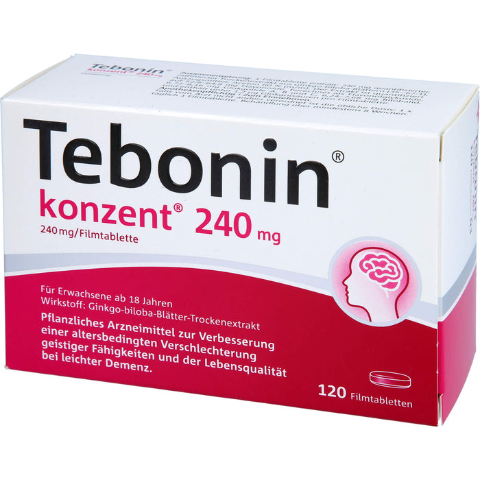 Tebonin konzent 240 mg Filmtabletten zur Verbesserung einer altersbedingten Verschlechterung geistiger Fähigkeiten und der Lebensqualität bei leichter Demenz, 120 pc Tablettes