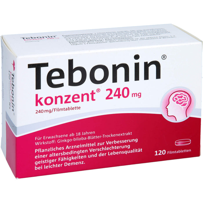 Tebonin konzent 240 mg Filmtabletten zur Verbesserung einer altersbedingten Verschlechterung geistiger Fähigkeiten und der Lebensqualität bei leichter Demenz, 120 pc Tablettes