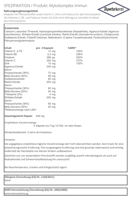Apothekerei Mykokomplex Immun, 30 St. Kapseln
