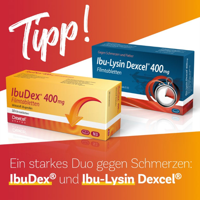 Ibu-Lysin Dexcel 400 mg Tabletten bei Schmerzen und Fieber, 50 pcs. Tablets