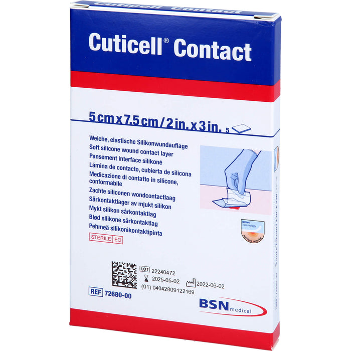 Cuticell Contact 5 cm x 7,5 cm weiche elastische Silikonauflage, 5 pcs. Wound dressings